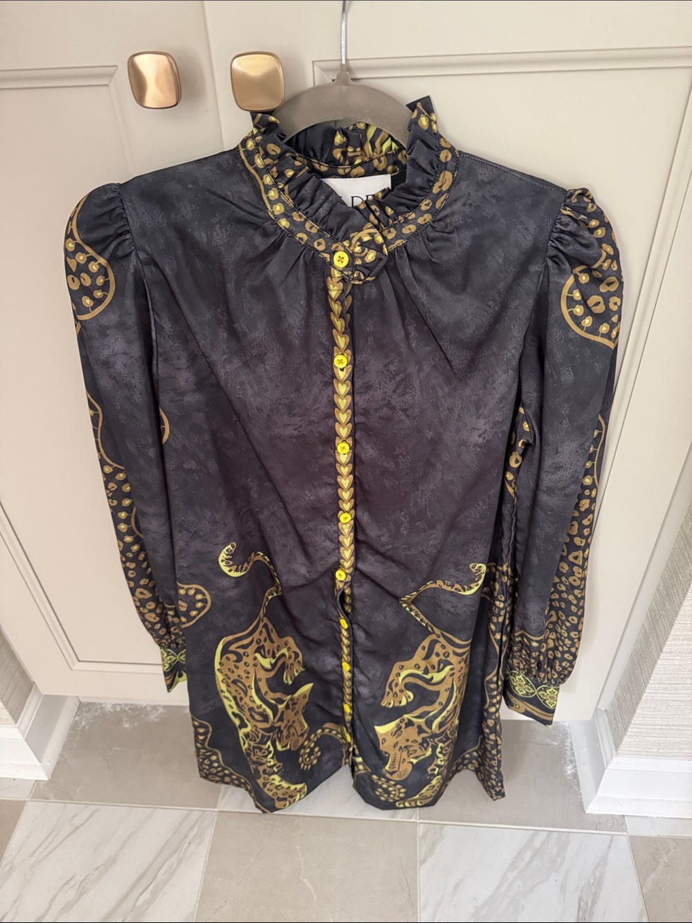 Alden Black dress with Gold Leopard Motif